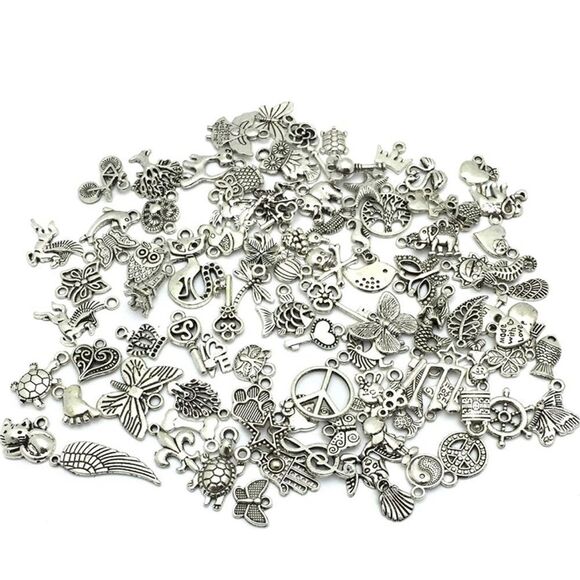Wholesale Bulk Lots Jewelry Making Silver Charms Mixed Smooth Tibetan 75PCS - Picture 1 of 3